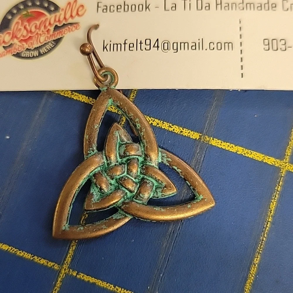 Turquoise Aged Copper Triangle Earrings